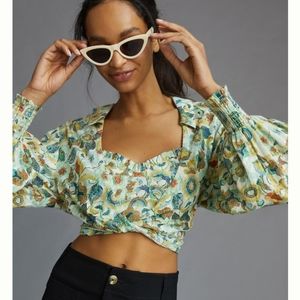 Anthroplogie Twist Crop Top Set Size Large Blue Floral